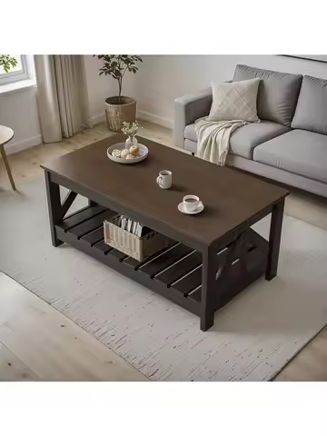 Farmhouse Coffee Table, Coffee Tables for Living Room, Farmhouse Square Coffee Table with Storage, C