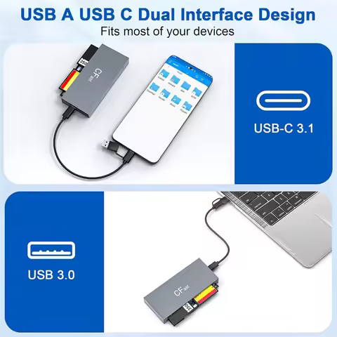 ABSQ-For Cfast 2.0 USB Card Reader 6 In 1 Read Simultaneously USB C For Cfast/CF/MS/SD/TF/XD Card
