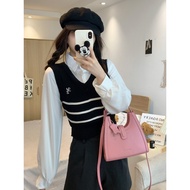 AJW [XCE] Atasan Wanita Crop Top V-Neck Kerah Polo | Baju Atasan Wanita Terbaru Rompi Knit Vest Polo