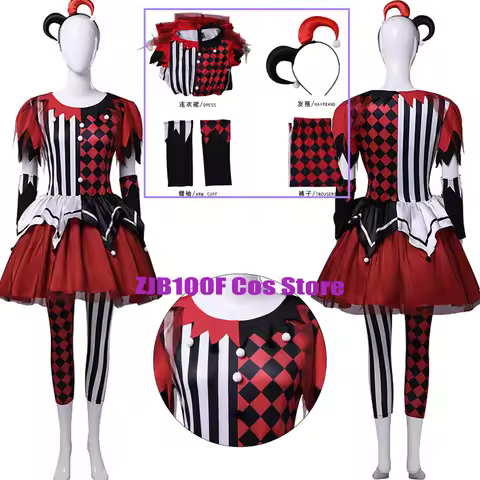 2026 Horror Halloween Clown Cosplay Costume Women Joker Dress Pants Prop Set Party Play Outfit