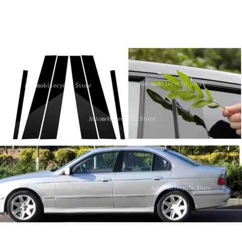 Glossy Black Pillar Post Door Trim Window Decal Cover Stickers Fit For BMW 5-Series E39 1997 1998- 2