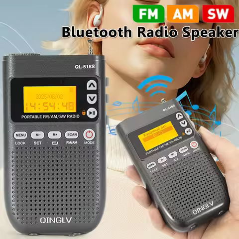 Mini Portable FM AM SW Radio Wireless Bluetooth Digital Radios Speaker LED Flashlight Sleep Timer Ra