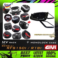 SET KOMBO KOTAK/BOX GIVI B27/B32/B33/B24/B45 TOP CASE + BENELLI RFS150I / R18I MV/MRV MONORACK ADVANCE RACK