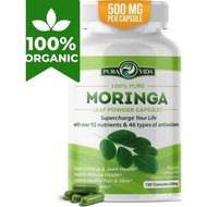 Moringa Powder Capsules Organic - Pura Vida  Moringa Leaf. Energy, Metabolism, & Immune Support. 120