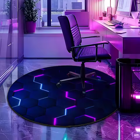 VIKAMA 3D Neon Geometric Circular Carpet for Gaming Room Chair Cushion Anti-Slip Bedroom Game Room C