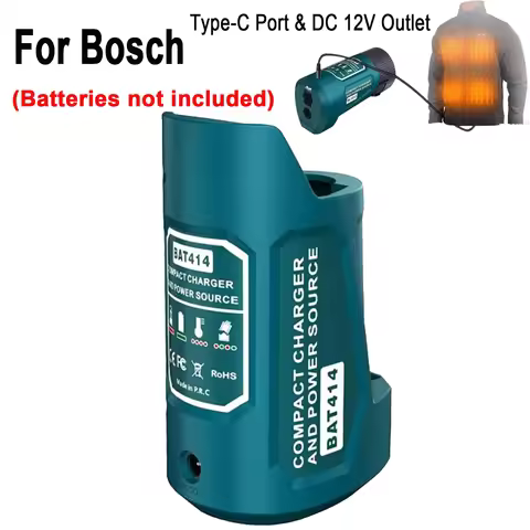 Power Adapter for Bosch 10.8V Lithium-Ion Battery - USB Charging + Type-C Port + DC 12V Outlet (Batt