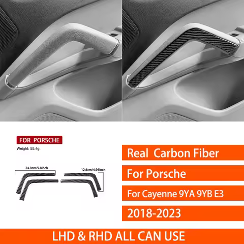 For Porsche Cayenne 9YA 9YB E3 2018-2023 Real Carbon Fiber Stickers Door Armrest Handle Panel Car Ac