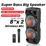 ZQS-8210 BTS Wireless Bluetooth Portable Speaker / Super Bass / Wireless Microphone / LED Light