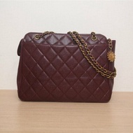 CHANEL 中古荔枝皮太陽花托特包紫色3開肩背包