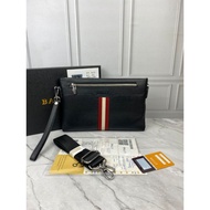 CLUTCH POUCH BAG CAN BE SLING BRANDED MEN B'L 9088 BLACK LEATHER MIROR