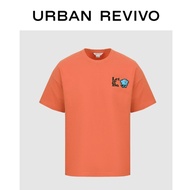 URBAN REVIVO Men Short Sleeve T-shirts Daily Casual Crew Neck orange printded 100% Cotton T-Shirt Men Shirt