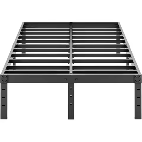 Metal Bed Frame Queen Size - 16 Inch Tall Black Basic Steel Slats Platform, Easy Assembly Heavy Duty