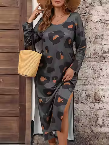Plus Size Women's Dress, Boho Style All Over Print Summer Dress, Fitted Comfortable Knitted Fabric