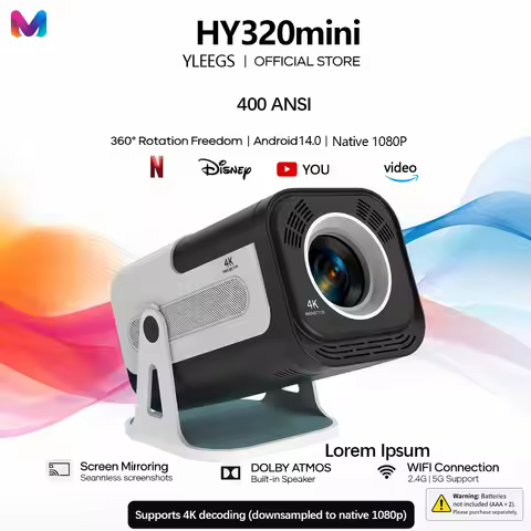 HY320mini NTV Netflix Officially Licensed Android 13 Projector with 720P/1080P 400ANSI Prime Video Y