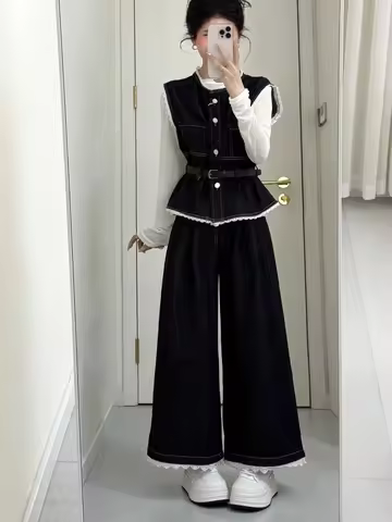 2025 Summer Outfit 3 Piece Set Women Light Blue Denim Vest Pants Unique Trendy Cute Y2K Fashion​