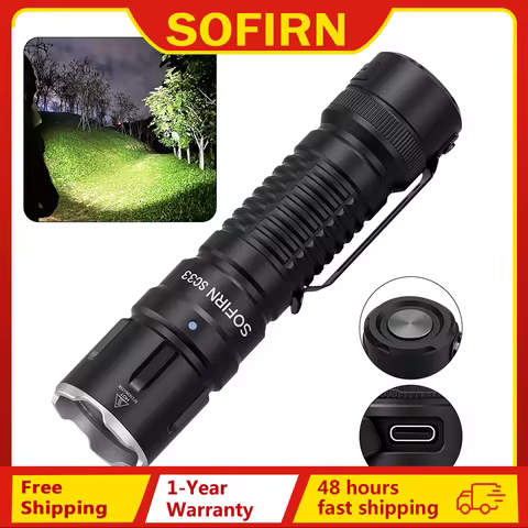 Sofirn SC33 XHP70.3 HI LED Flashlight Tactical 5200lm Powerful 21700 USB C Rechargeable Torch with T
