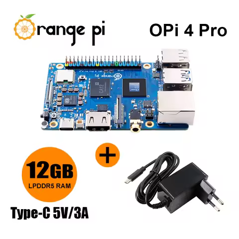 Orange Pi 4 Pro 12GB Single Board Computer+5V3A Type-C Power Supply 2pcs Sets