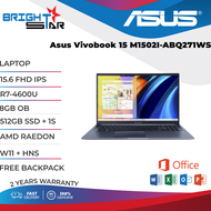 ASUS Laptop Vivobook 15 M1502I (M1502I ABQ271WS) ( Ryzen-5 4600H| 8GB OB| 512GB PCIE NVME SSD | AMD Radeon| 15.6 Inch FHD IPS | Ms Office Home &amp; Student )