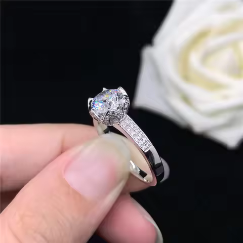 Solid 18K White Gold AU750 Ring 2CT Natural Moissanite Diamond Engagement Ring for Bride Statement A