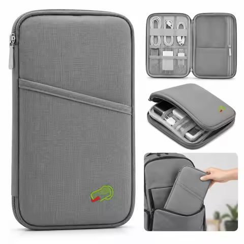 Travel Passport Wallet with 12 Organizer Cells – Water-Repellent 600D Oxford Cloth Document Holder, 