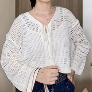 Arumi Outer crop cardigan jaring Knitwear tali Atasan wanita