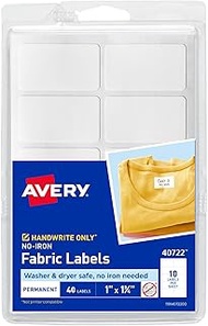 Avery No-Iron Fabric Labels, 1" x 1-3/4", Washer and Dryer-Safe Waterproof Labels, Non-Printable, 40