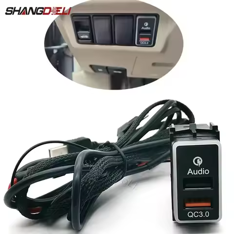 1PC 12V/24V Car USB QC3.0 Input Adapter Dual Charger Audio U-disk Flash Socket for Nissan Qashqai Y6