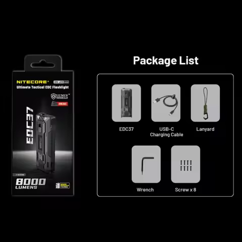 Nitecore edc37 8000 Lumens Ultimate Tactical EDC Flashlight, Bulit-in Battery, Type-C Rechargeable T