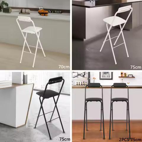 Bar Stool, Bar Chair 70/75cm Height Carbon Steel Bistro Chair with PU Seat, Foldable Bar Chairs for 
