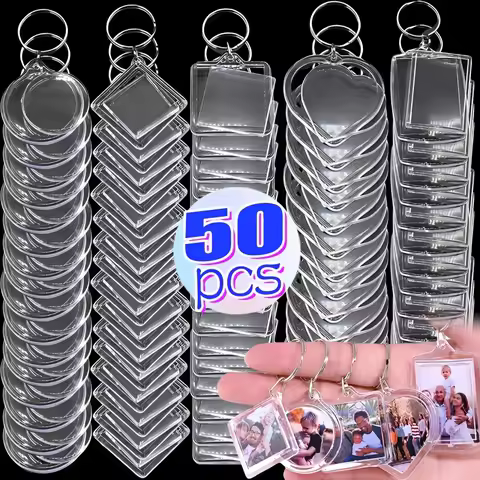 5/50pcs Clear Transparent Photo Frame Keychain Tassels Snap-In Custom Insert Photo Acrylic Blank Key