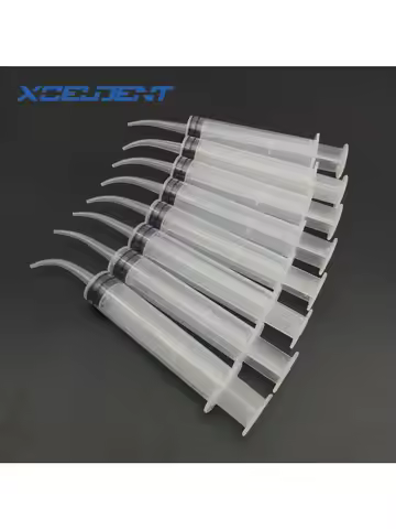 8Pcs/Set Disposable Transparent Dental Irrigation Syringe With Curved Tip 12cc Dental Care