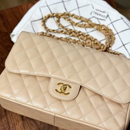 Chanel CF Jumble 經典大型口蓋包 (雙蓋) 淡奶茶金扣 荔皮