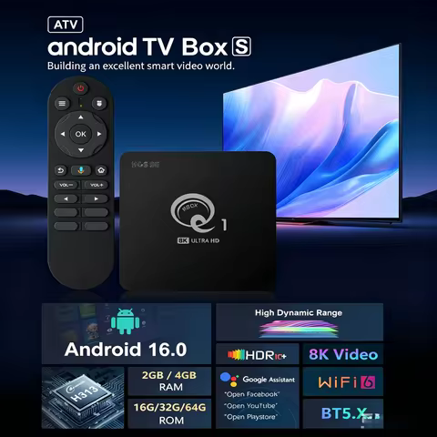 Q1 Android TV Box, Allwinner H313 4K Streaming Media Player, Dual Band WiFi Bluetooth Voice Remote S