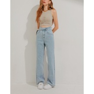 AIR SPACE Belted Distressed Hem Jeans