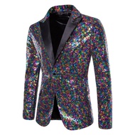 One Button Peak Collar Tuxedo Jacket Mens Wedding Groom Party Shiny Rainbow Sequin Glitter Blazer for Men Prom Stage Costume Hom