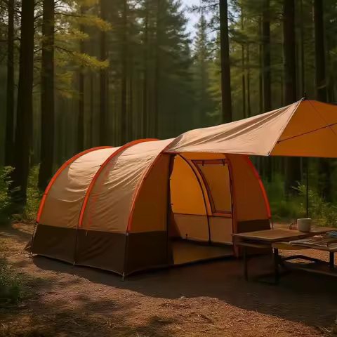 Tunnel Camping Tent Yellow Tunnel Tent Outdoor Shelter Waterproof Portable
