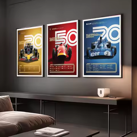 50s-90s Vintage Formula Racing Posters Art Prints World Champion Racing Car Canvas Painting Racing E