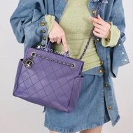 Chanel • 香芋紫銀釦外縫線牛皮托特包 Tote