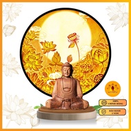 Small Round Bamboo Light With Lotus Pattern, Warm Yellow God Of Fortune, Altar Painting