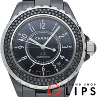 Pre-owned Chanel J12 Watch, 39mm, Black Diamond Bezel, J12 39mm, H0942, Box, Warranty Card, Ceramic,