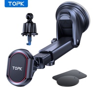 TOPK แท่นวางสำหรับรถแม่เหล็กติดโทรศัพท์2 In 1แดชบอร์ดที่เสถียรสุดๆและที่ติดโทรศัพท์ในรถยนต์ช่องแอร์เหมาะสำหรับ iPhone 14 13 12 Pro Max โทรศัพท์ทุกรุ่น