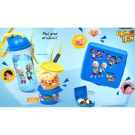 Tupperware Upin Ipin Beverage Set / Family Tumbler with Strap (1) 400ml / Snack Cup (2) 110ml / Sandwich Keeper (1)
