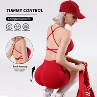 Dfyne Sports Yoga Suit Women Cross Sling Bra Abdomen Narrowing Hip Lift Shorts Summer Fitness Iron S