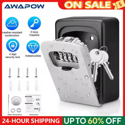 Awapow Key Lock Box Waterproof Key Code Box Metal Password Security Key Box Wall Mounted Storage Box