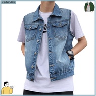 ksifwvbn Distressed Look Denim Jacket Denim Waistcoat Mens Sleeveless Denim Jacket with Ripped Holes