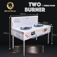 Stainless Steel Two Burner Food Court Burner Periuk Gas Stove Kwali Range Dua Dapur Warung Double St