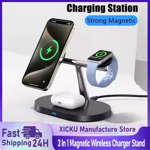 3 In 1 Magnetic Fast Wireless Charger Station For iPhone 17 16 15 14 Pro Max Apple Watch 9 8 Airprod