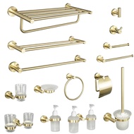 [HOT HEZKKKZQWE 640] Gold Bathroom Accessories Towel Bar Rail Shelf Toilet Brush Holder Wall Mount Paper Holder Robe Hook Soap Dispenser Towel Ring