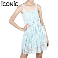 iCONiC BLUE Runway Dress #0007/85 ชุดเดรส ลูกไม้ สีฟ้า ยาว34" เดรสแฟชั่น เดรสออกงาน เดรสไฮโซ เสื้อผ้