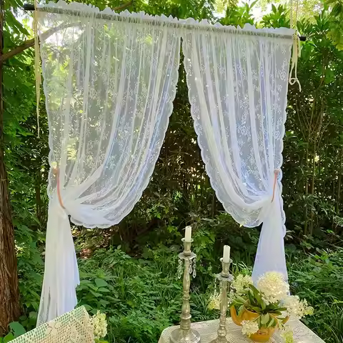 1pc outdoor white Floral Embroidery Country Lace Sheer Curtains for Living Room 84 Inches Long Windo
